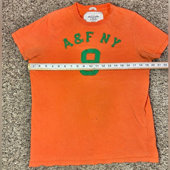 Abercrombie Fitch Distressed Mens T-Shirt Large Single Stitch Number 9 Orange - Picture 4 of 7
